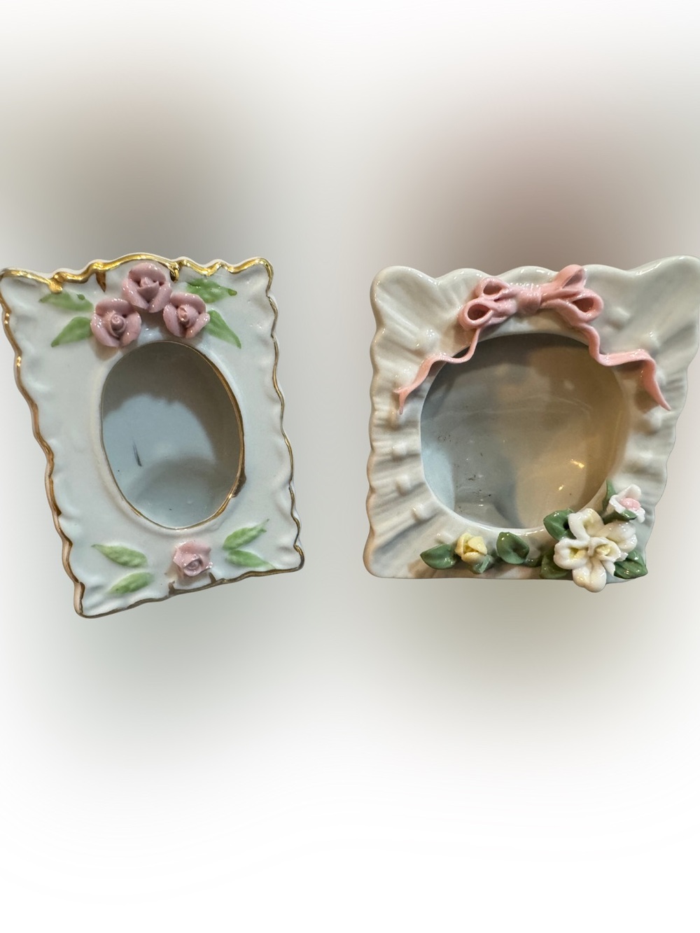 Vintage Porcelain Miniature Frames with Pink Rose Accents
